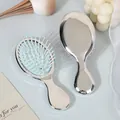 Mini electroplated silver air cushion hairbrush for portable daily hair massage use - Electroplated Silver (Blue Cushion)