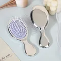 Mini portable air cushion hairbrush with silver electroplated finish - Electroplated Silver (Purple Cushion)