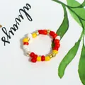 Vibrant colorful handmade beaded ring with red yellow white gold beads in Hyuna style - Red Yellow White Gold Mixed (款式26)
