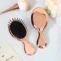 Mini portable air cushion massage hairbrush in elegant electroplated rose gold finish - Electroplated Rose Gold (Black Cushion)