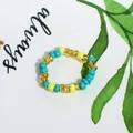 Handmade colorful rice bead ring in Bohemian style with turquoise and yellow beads - Blue-Green Yellow Gold Mixed (款式29)