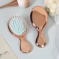 Mini rose gold electroplated air cushion massage hair brush with portable compact size - Electroplated Rose Gold (Blue Cushion)