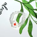 Charming handmade seed bead ring with a white flower and orange center, Hyuna style - Transparent Frosted with White Flower (款式30)
