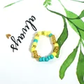 Handmade vibrant dopamine style beaded ring with yellow and turquoise bead accents - Yellow and Turquoise Mix (Style 32)