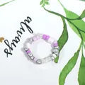 Handmade purple and silver rice bead elastic ring in Bohemian Korean style fashion - Purple White Silver Mix (Style 36)