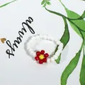 Handmade colorful bead ring with a red flower design in Bohemian style for women - White with Red-Yellow Flower (Style 37)