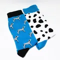 Stylish mismatched cotton mid-calf socks featuring dalmatian and cow spot patterns for men. - One Size / Dalmatian & Cow Pattern(3)