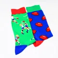 Detail shot of cotton mismatched crew socks with rugby player and football patterns - One Size / Football Sports Style (A248)