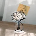 Acrylic flower vase memo clip holder with minimalist black line art design - Hydrangea