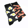 Detailed view of novelty mismatched cotton socks with fried egg and crispy bacon patterns - One Size / Egg & Bacon Pattern(4)