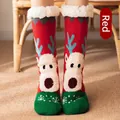 Warm red Christmas reindeer slipper socks with thick fleece lining and fluffy white trim - One Size / Red