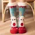 Cozy thick Christmas reindeer fleece floor socks for women in soft lake blue finish - One Size / Lake Blue