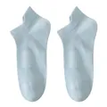 Pair of light blue breathable cotton low-cut ankle socks for women on white background - One Size / Blue