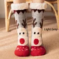 Thick warm Christmas floor socks in light gray with reindeer design and fleece lining - One Size / Light Gray
