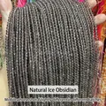 Fili di perle tonde sfaccettate in ossidiana naturale per la creazione di gioielli fai-da-te - 2mm circa 180 pezzi / Ossidiana di ghiaccio naturale sfaccettata