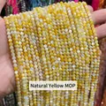 Perline rotonde sfaccettate in madreperla gialla naturale per la creazione di gioielli - 2mm 180 Pz/Confezione / Madreperla gialla naturale sfaccettata