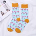 Flamingo pattern mid-tube cotton socks with vibrant yellow contrast trim for adults - One Size / Sky Blue With Ginger Yellow