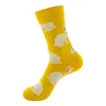 Calcetines de algodón amarillos con un lindo patrón de conejito blanco - No. 201 Amarillo Brillante Conejo Blanco