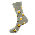 Trendy gray cotton crew socks featuring yellow beer mug pixel art pattern print - Beer Pattern / No. 200 (Beer Mug)