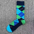 Herren-Baumwollsocken mit klassischem blau-grünem Argyle-Muster für Freizeitkleidung - Einheitsgröße / Blau Grün Farblock Rautenmuster