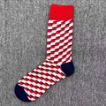 Herren-Socken aus Baumwolle mit rot-blauem geometrischem Schachbrettmuster - Einheitsgröße / Rot Weiß Blau Schachbrett (21)