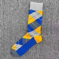 Klassische Herren Baumwollsocken mit lebhaftem blau-gelbem Rautenmuster Design - Einheitsgröße / Blau Gelb Grau Argyle (23)