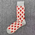 Stilvolle Herren Baumwollsocken mit geometrischem rot-rosa Punktmuster auf Grau - Einheitsgröße / Grau Rot Rosa Karos Punkte (28)