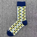 Modische Herren Baumwollsocken mit gelbem und blauem 3D-Diamant-Geometriemuster - Einheitsgröße / Gelb Blau Grau 3D Diamant (29)