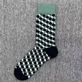 Herren Baumwollsocken mit 3D grün-schwarzem hexagonalem geometrischem Muster Design - Einheitsgröße / Grün Schwarz Weiß Sechseck (30)