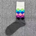 Stilvolle Herren-Baumwollsocken mit einem lebendigen, bunten Argyle-Muster auf grauer Basis - Einheitsgröße / Dunkelgrau mehrfarbiges Rautenmuster