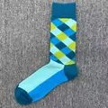 Herren Baumwollsocken mit lebhaftem blauem und grünem Rautenmuster Karomuster-Stil - Einheitsgröße / Marinegrünes Argyle