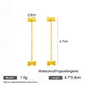 Elegant gold plated frosted butterfly tassel drop earrings with dimensions and weight data - Gold Bowknot Tassel Earrings