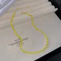 Vibrant neon yellow rhinestone tennis necklace with elegant gold-tone finish and lobster clasp - Fluorescent Yellow