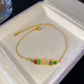 Pulsera de acero inoxidable dorada con gemas arcoíris y colgante de letra G con cristales - Letra G
