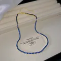 Elegant gold alloy necklace with brilliant blue round crystals for fashion jewelry - Dark Blue