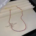 Elegant gold alloy necklace with petite purple crystals for a luxury minimalist look - Light Purple