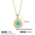 Detailed view of vintage turquoise teardrop necklace with gold-plated chain measurements - Sleeping Beauty Turquoise Necklace / Gold