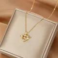 Elegante collar de corazón de ángel chapado en oro con colgante de circón danzante - Collar Corazón para Ti / Dorado