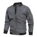 Detailed view of dark gray men's bomber jacket with sleeve pocket and black ribbed trim - 6XL / Tops / Dark Gray