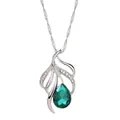 Elegante silberfarbene Halskette mit einem smaragdgrünen Kristalltropfen und Pavé - Kristallblatt-Halskette / Grün