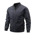 Men's classic dark navy bomber jacket with ribbed cuffs and a sleeve utility pocket - 6XL / Tops / Gray