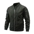 Detailed view of a black men's bomber jacket with ribbed collar and sleeve zipper - 6XL / Tops / Army Green