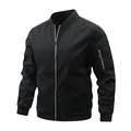 Detailed view of a men's black casual bomber jacket with silver zippers - 6XL / Tops / Solid Black
