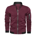 Men's business casual bomber jacket in burgundy with ribbed trim - M / Tops / Red