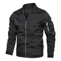 Classic black men's casual bomber jacket with functional sleeve zipper pocket detail - M / Tops / Black