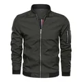 Classic olive green men's casual bomber jacket with ribbed cuffs and sleeve pocket - 6XL / Tops / Army Green