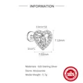 Herzförmiger 925er Sterlingsilber Moissanit Piercing Stecker Ohrring mit Maßangaben - Zargen Herz Stil (M60200862005) / Einzelstück (Mit Zertifikat)