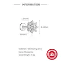 925 Sterling Silber Moissanit Blume Ohrstecker mit flachem Schraubverschluss Design - Blumenform Stil / Einzelstück (Mit Zertifikat)