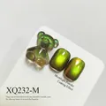 Cat eye nail gel polish set with 3D gummy bear charm and glass bead effect. - Yellow Green Tone (XQ232-M)