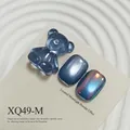 Blue cat eye nail gel polish set with 3D bear charm and moonlight powder effect XQ49-M - Blue Gray (XQ49-M)